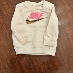 Nike Cream Sweatshirt with Pink Logo and Leopard Swoosh